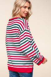Haptics Women's Full Size Striped Knit Top with Contrast Side Slits